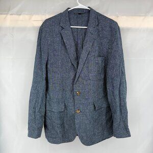 J Crew Men 42R Linen Blazer 2 Button Travel Commute Blue Textured Woven Coat